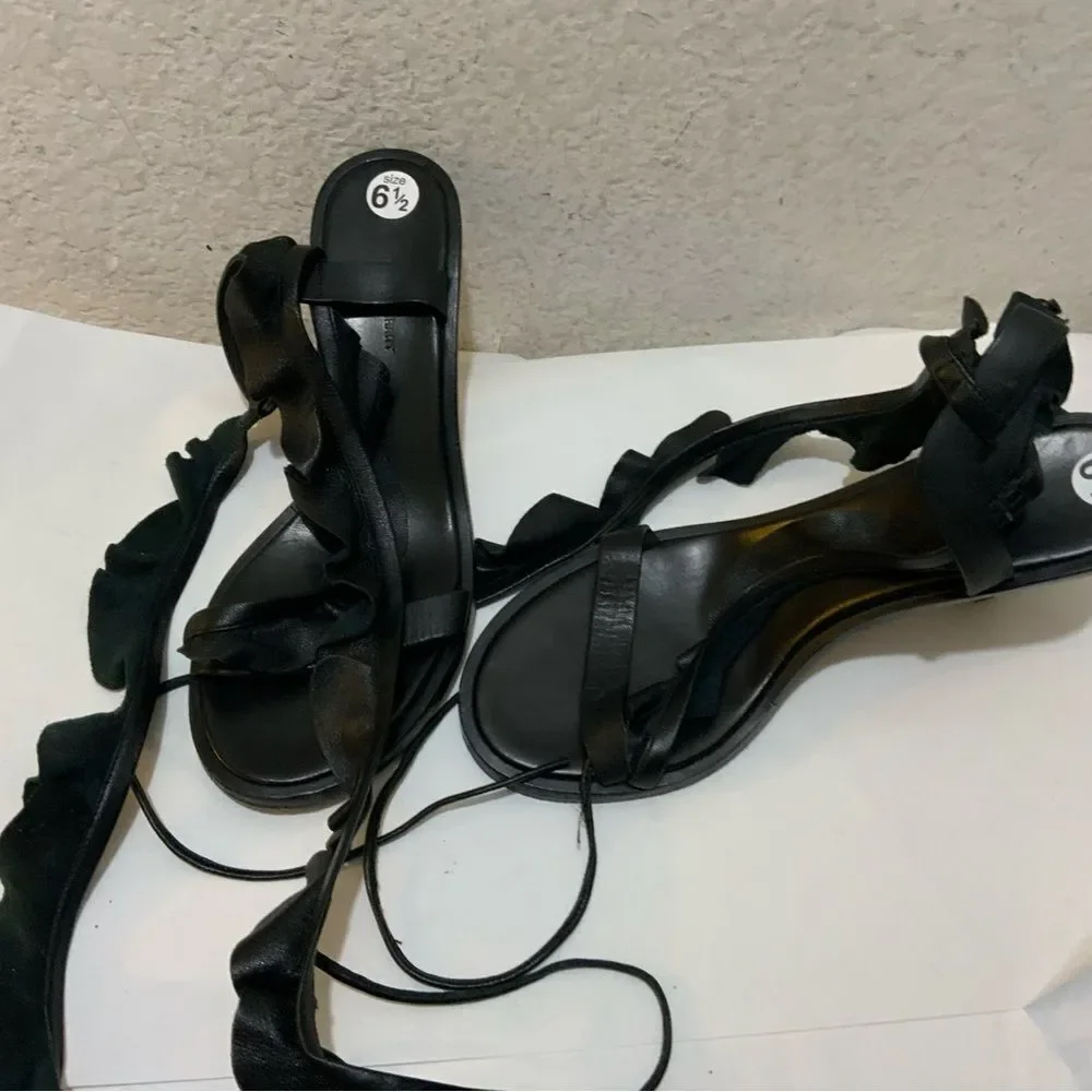 Isabel Marant Black Leather Ruffle Tie Detail size 37 Italy - Picture 8 of 12